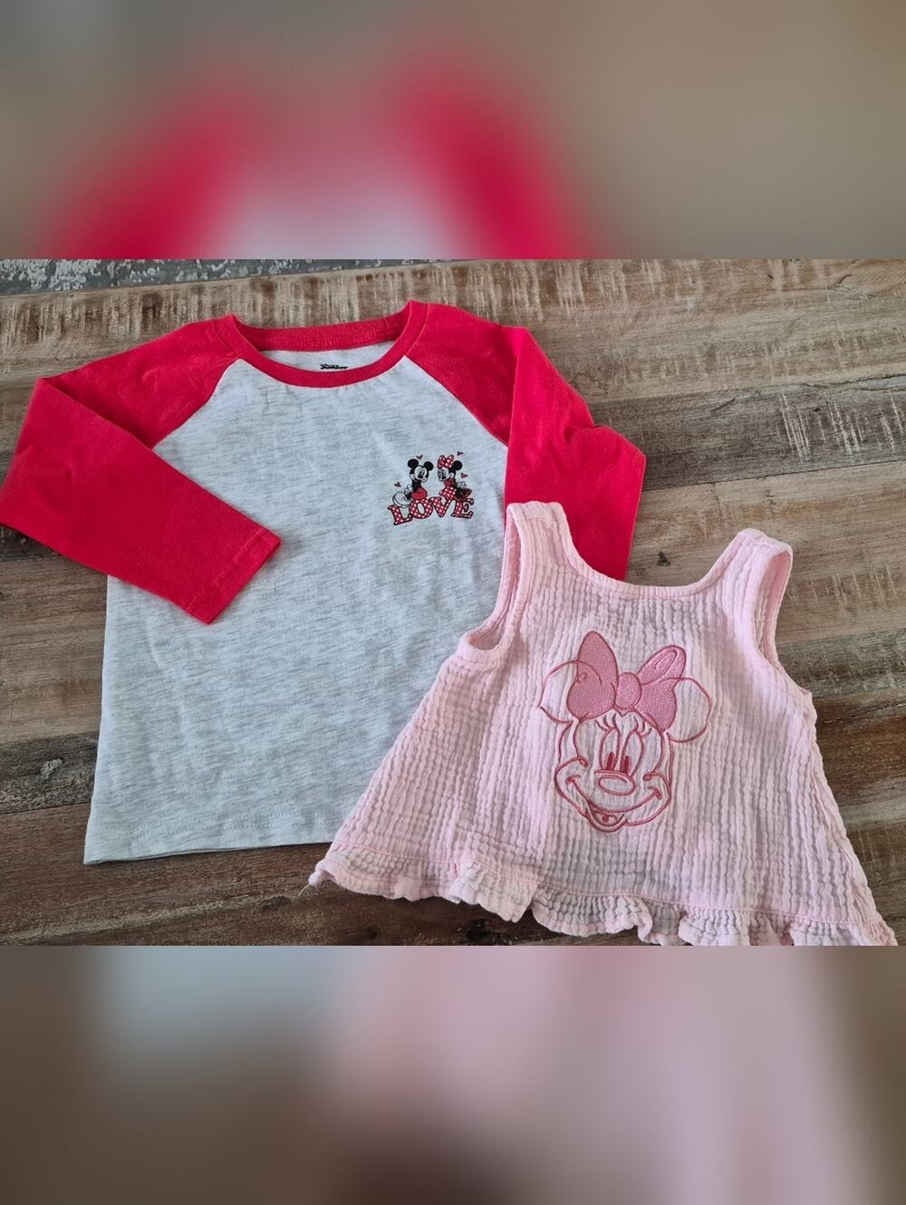 Disney Minnie Mouse Pink Tank Top & Red Raglan Tee Set - Girls 2T 100% Cotton